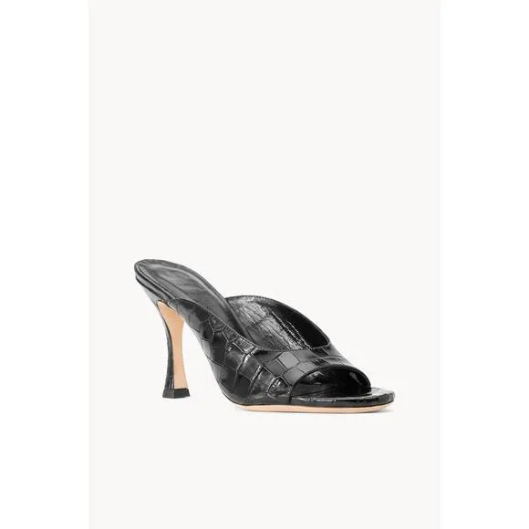 NEW STAUD sylvia leather mule sandals in black croc embossed