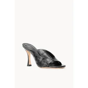 NEW STAUD sylvia leather mule sandals in black croc embossed