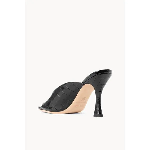 NEW STAUD sylvia leather mule sandals in black croc embossed