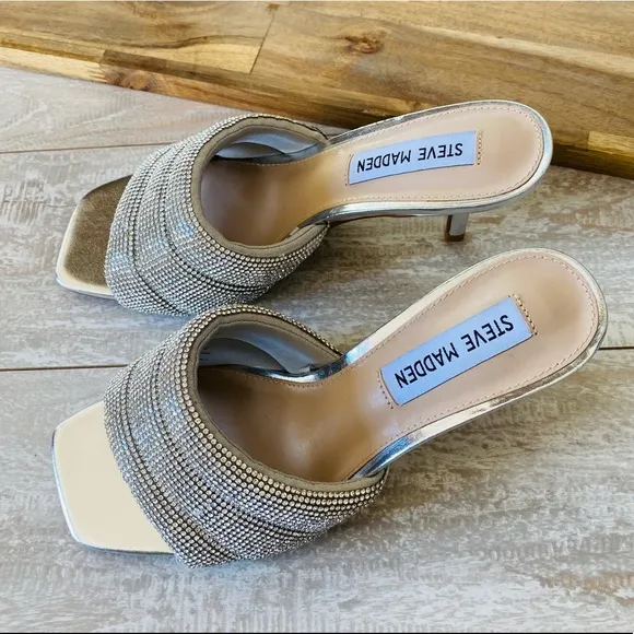 New Steve Madden Embellished silver slide Sandals