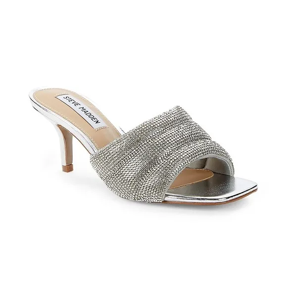 New Steve Madden Embellished silver slide Sandals