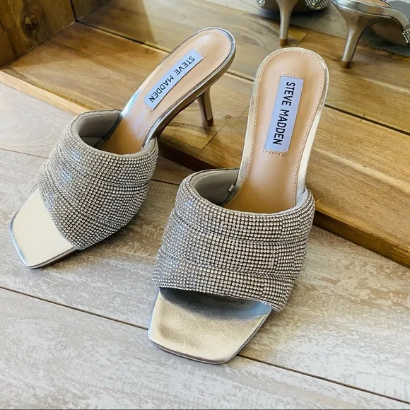New Steve Madden Embellished silver slide Sandals