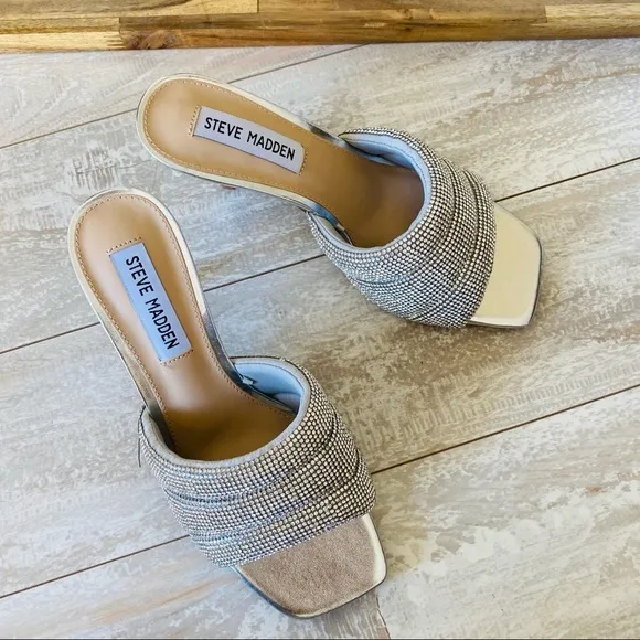 New Steve Madden Embellished silver slide Sandals