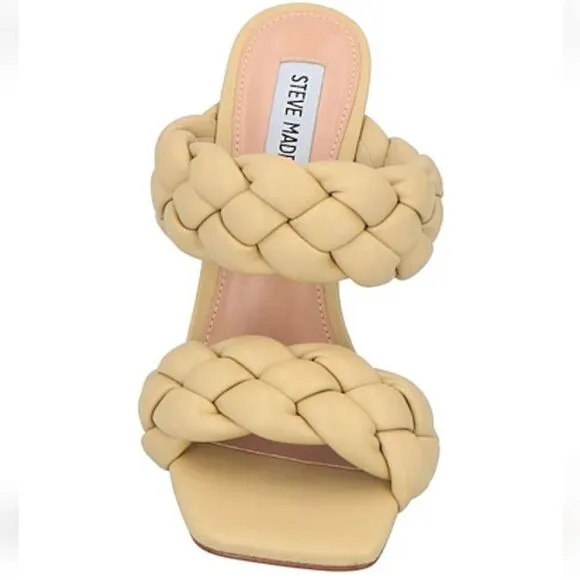 New STEVE MADDEN KENLEY Sandals light yellow 6.5 Braided straps high heels