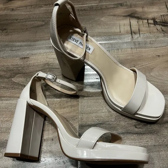 New Steve Madden Posie Bone Block Heel Ankle Strap Platform Sandals 10
