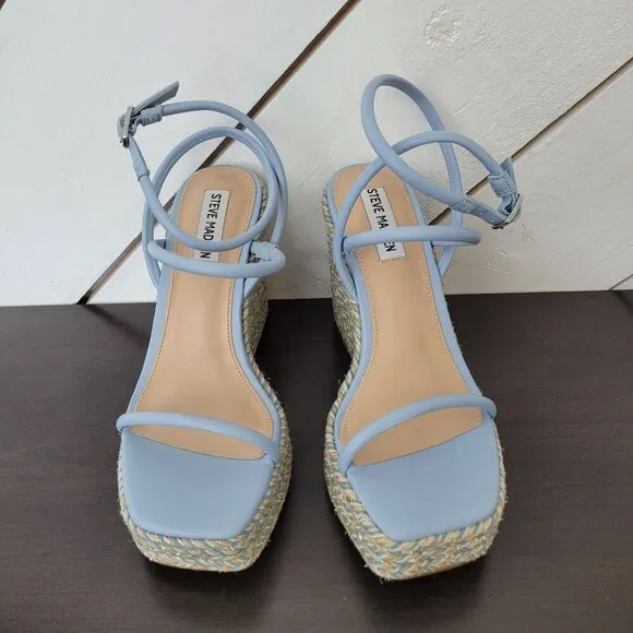NEW Steve Madden Womens Unify Platform Wedge Sandals Multi Raffia 10M