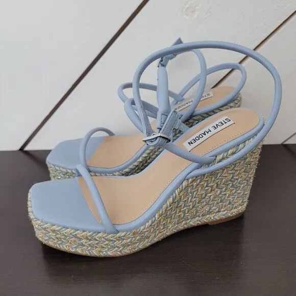 NEW Steve Madden Womens Unify Platform Wedge Sandals Multi Raffia 10M