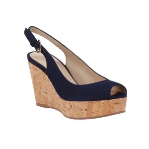 NEW STUART WEITZMAN Jean Suede Slingback Wedge Sandals Navy Blue Size 11.5