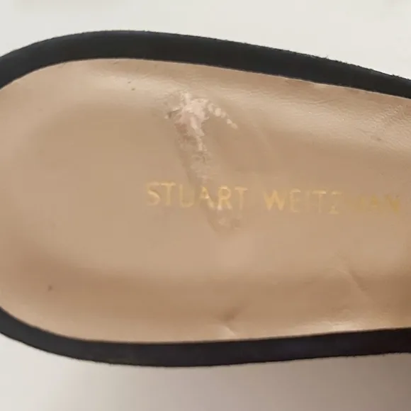 NEW STUART WEITZMAN Jean Suede Slingback Wedge Sandals Navy Blue Size 11.5