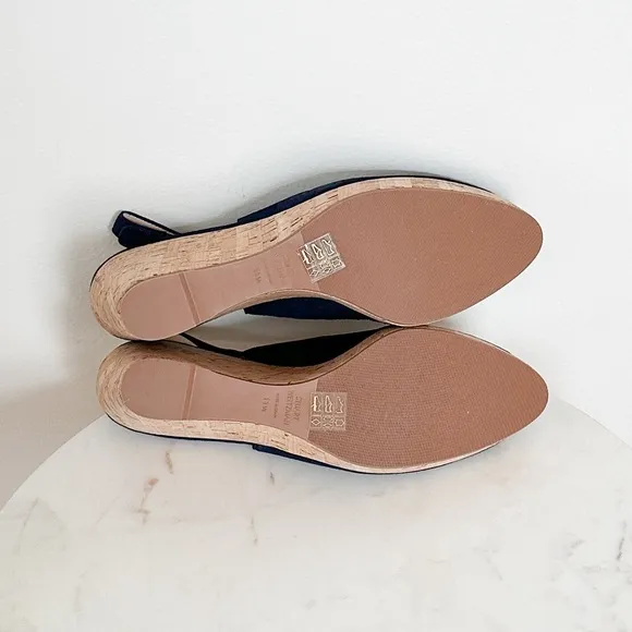 NEW STUART WEITZMAN Jean Suede Slingback Wedge Sandals Navy Blue Size 11.5