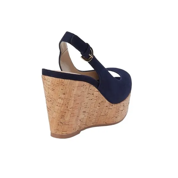 NEW STUART WEITZMAN Jean Suede Slingback Wedge Sandals Navy Blue Size 11.5