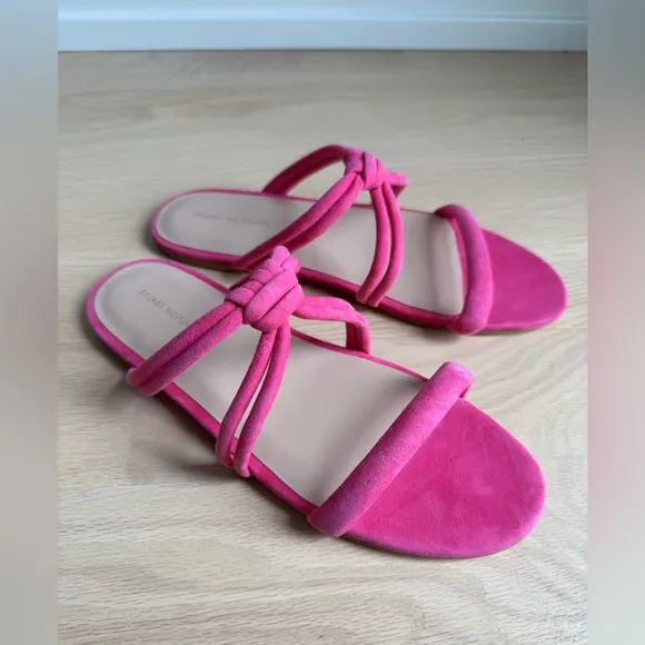New STUART WEITZMAN Twist Knot Flat SANDALS Size 10 Peonia Pink Suede