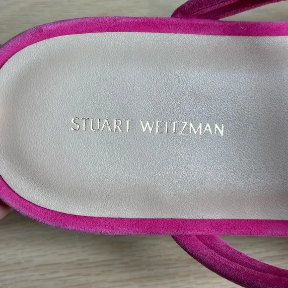New STUART WEITZMAN Twist Knot Flat SANDALS Size 10 Peonia Pink Suede