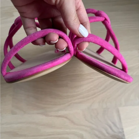 New STUART WEITZMAN Twist Knot Flat SANDALS Size 10 Peonia Pink Suede