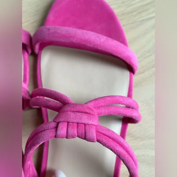 New STUART WEITZMAN Twist Knot Flat SANDALS Size 10 Peonia Pink Suede