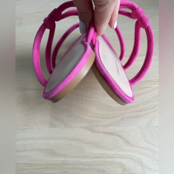 New STUART WEITZMAN Twist Knot Flat SANDALS Size 10 Peonia Pink Suede