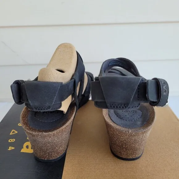New Teva Black Mahonia Cross strap leather wedge sandals