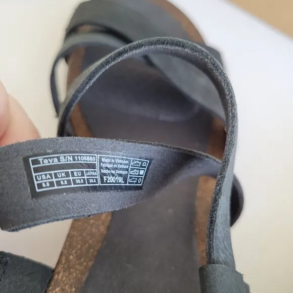 New Teva Black Mahonia Cross strap leather wedge sandals