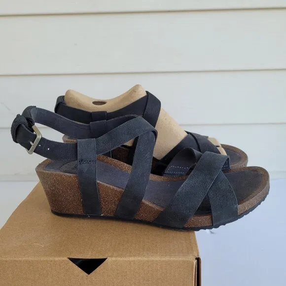 New Teva Black Mahonia Cross strap leather wedge sandals