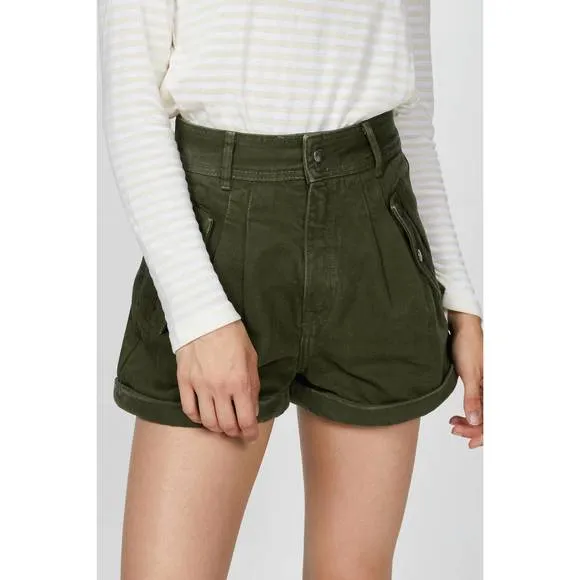 NEW THE KOOPLES stretch linen khaki shorts in army green