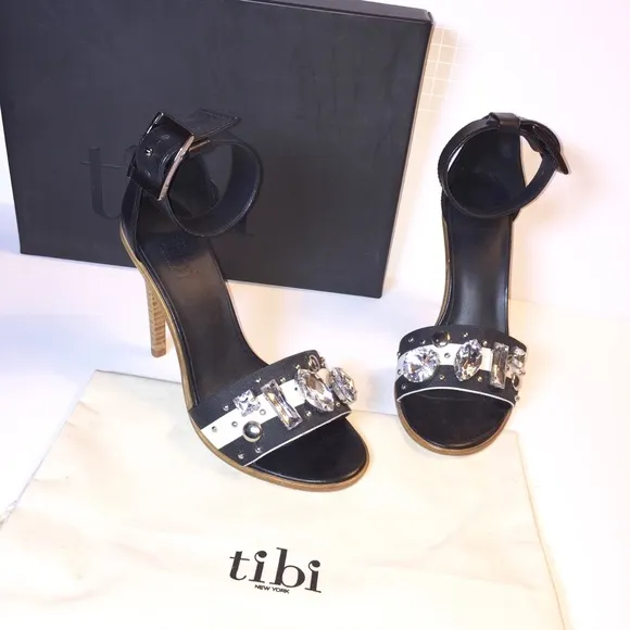 New TIBI Liv Ankle Strap Jewel High Heel Sandal 37.5/7