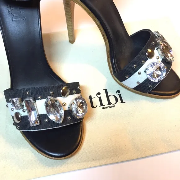 New TIBI Liv Ankle Strap Jewel High Heel Sandal 37.5/7