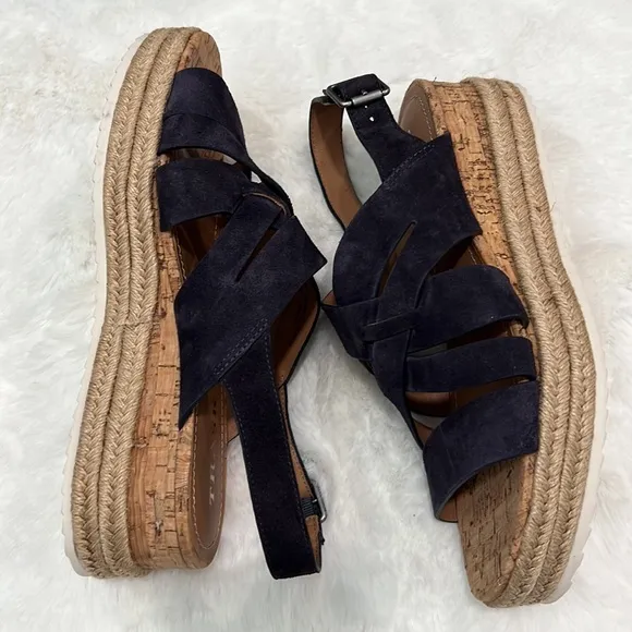 New Trask Randi Espadrille Platform Sandals NavySuede