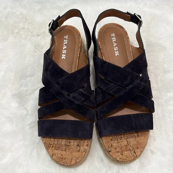 New Trask Randi Espadrille Platform Sandals NavySuede