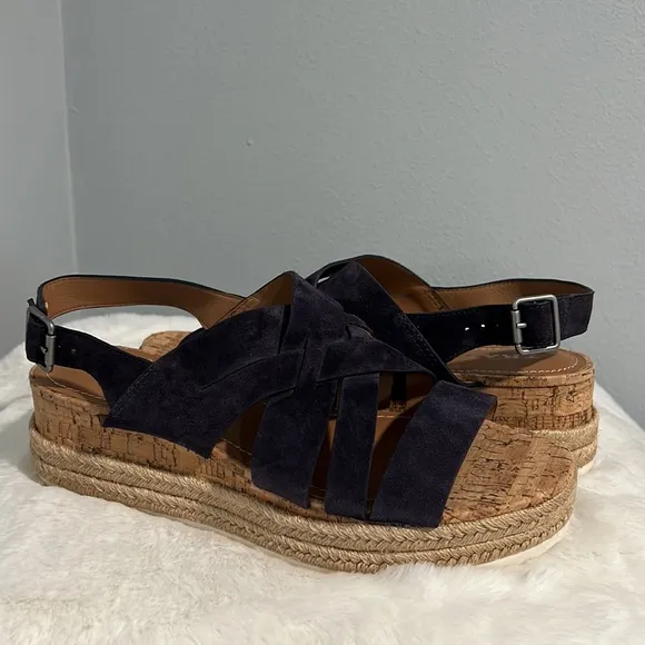 New Trask Randi Espadrille Platform Sandals NavySuede