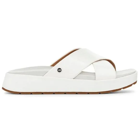 NEW UGG Size 9 Emily Square Toe Platform Cross Slide Sandals - White Patent