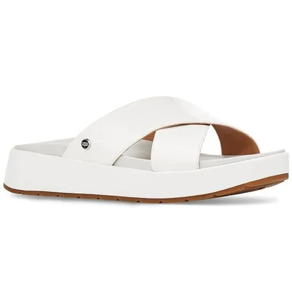 NEW UGG Size 9 Emily Square Toe Platform Cross Slide Sandals - White Patent