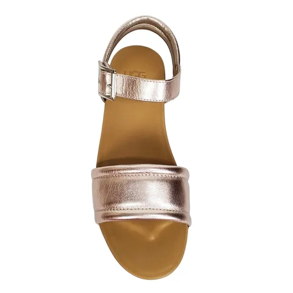 New Ugg womens Zayne ankle strap leather platform sandals rose gold metallic