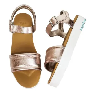 New Ugg womens Zayne ankle strap leather platform sandals rose gold metallic