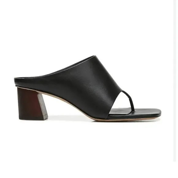 New Vince Black Leather Mules Sandals Dionne Slip On Wood Block Heel Size 8.5 M