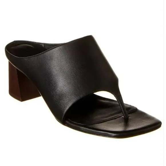 New Vince Black Leather Mules Sandals Dionne Slip On Wood Block Heel Size 8.5 M