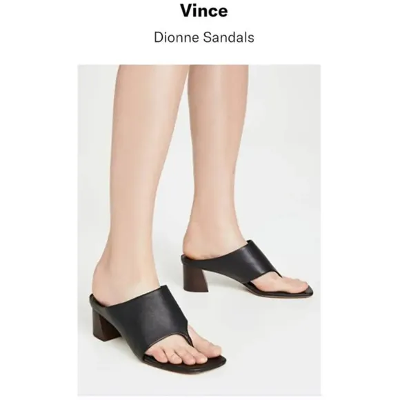 New Vince Black Leather Mules Sandals Dionne Slip On Wood Block Heel Size 8.5 M