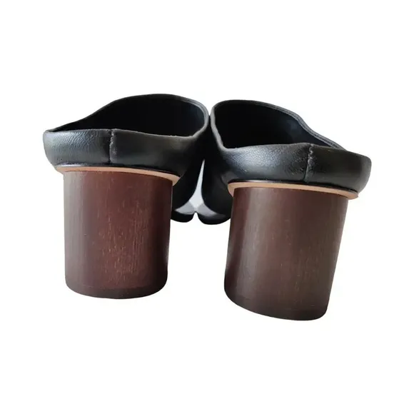 New Vince Black Leather Mules Sandals Dionne Slip On Wood Block Heel Size 8.5 M