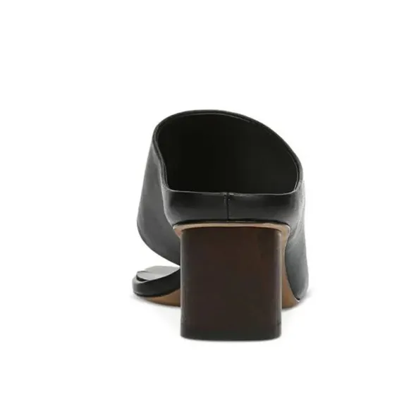 New Vince Black Leather Mules Sandals Dionne Slip On Wood Block Heel Size 8.5 M