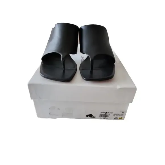 New Vince Black Leather Mules Sandals Dionne Slip On Wood Block Heel Size 8.5 M