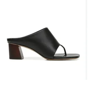 New Vince Black Leather Mules Sandals Dionne Slip On Wood Block Heel Size 8.5 M