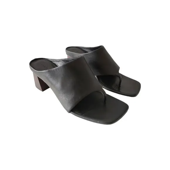 New Vince Black Leather Mules Sandals Dionne Slip On Wood Block Heel Size 8.5 M