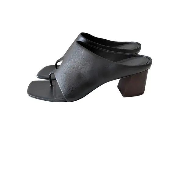 New Vince Black Leather Mules Sandals Dionne Slip On Wood Block Heel Size 8.5 M