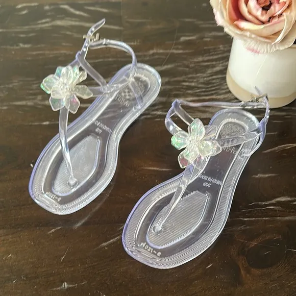 NEW Vince Camuto Anthropologie Clear Jelly Adjustable floral sandals women sz 6