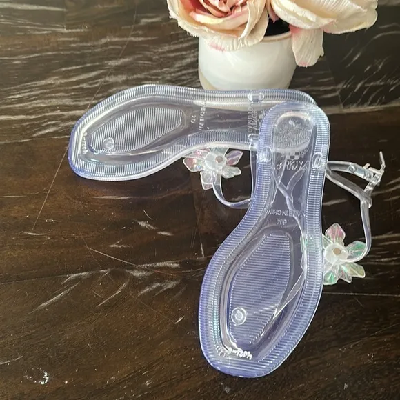 NEW Vince Camuto Anthropologie Clear Jelly Adjustable floral sandals women sz 6