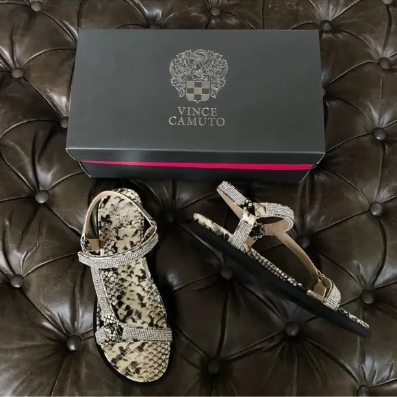 New Vince Camuto Arabelem Sandal Natural Snake leather crystal gem jeweled strap