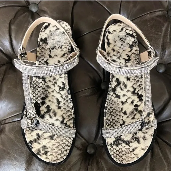 New Vince Camuto Arabelem Sandal Natural Snake leather crystal gem jeweled strap