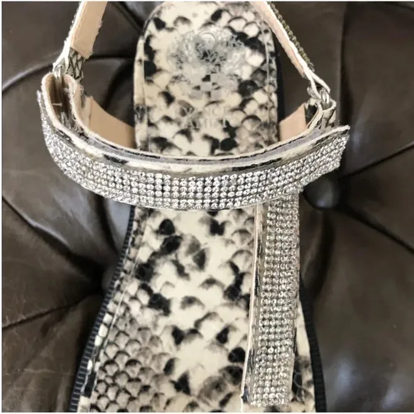 New Vince Camuto Arabelem Sandal Natural Snake leather crystal gem jeweled strap