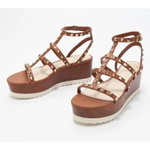New Vince Camuto Womens Pemolie Studded Platform Wedge Sandals Brown Size 7
