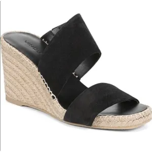 NEW VINCE Garlin espadrille‎ wedge sandals leather suede black Women 8.5 Square