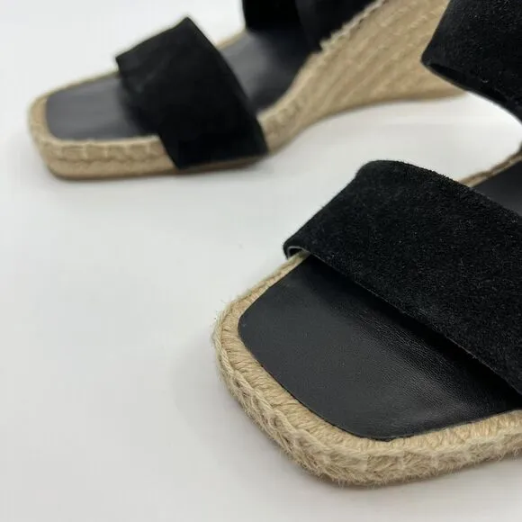 NEW VINCE Garlin espadrille‎ wedge sandals leather suede black Women 8.5 Square